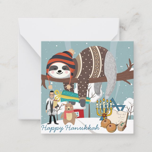 Tarjeta Pequeña Cute Hanukkah Sloth (Anverso)
