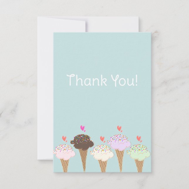 Tarjeta Pequeña Cute Helado Cream Cone Gracias (Anverso)