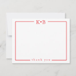 Tarjeta Pequeña Cute His Hers Initials Red Heart Thank You