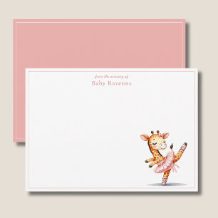 Tarjeta Pequeña Cute Jirafa Bailarina Acuarela Pastel Gracias