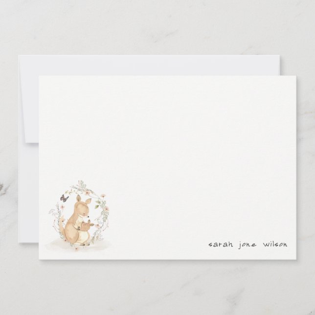 Tarjeta Pequeña Cute Joey Mama Kangaroo Floral Wreath Baby Shower (Anverso)