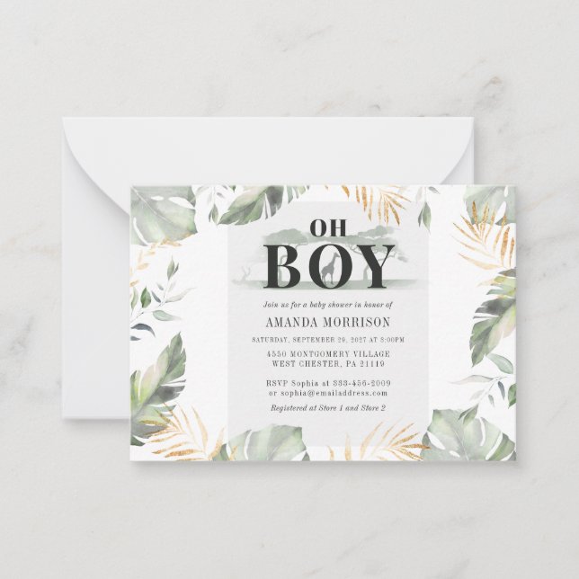 Tarjeta Pequeña Cute Jungle Giraffe Boy Baby Shower (Anverso)