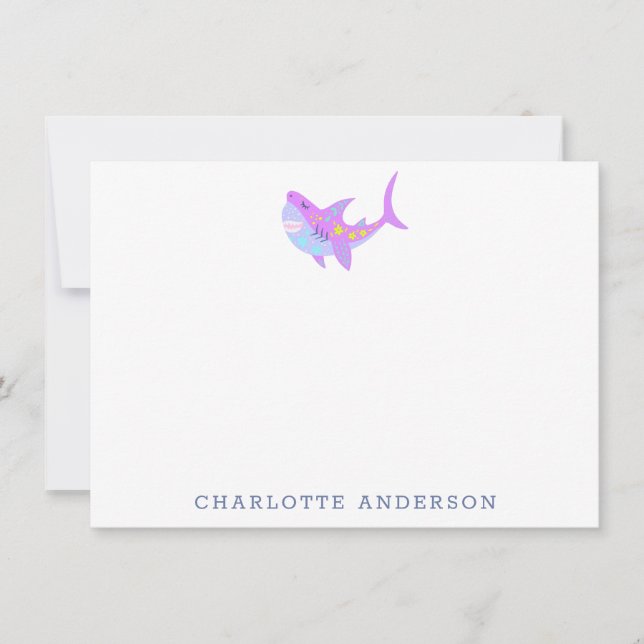 Tarjeta Pequeña Cute Kawaii Morple Shark Stationery personalizada (Anverso)