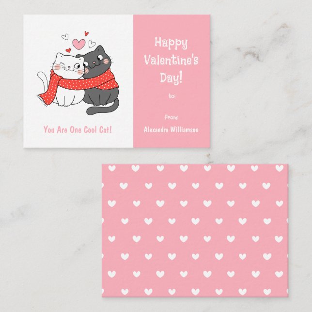 Tarjeta Pequeña Cute Kids Día de San Valentín de gato Guay Rosa (Anverso / Reverso)