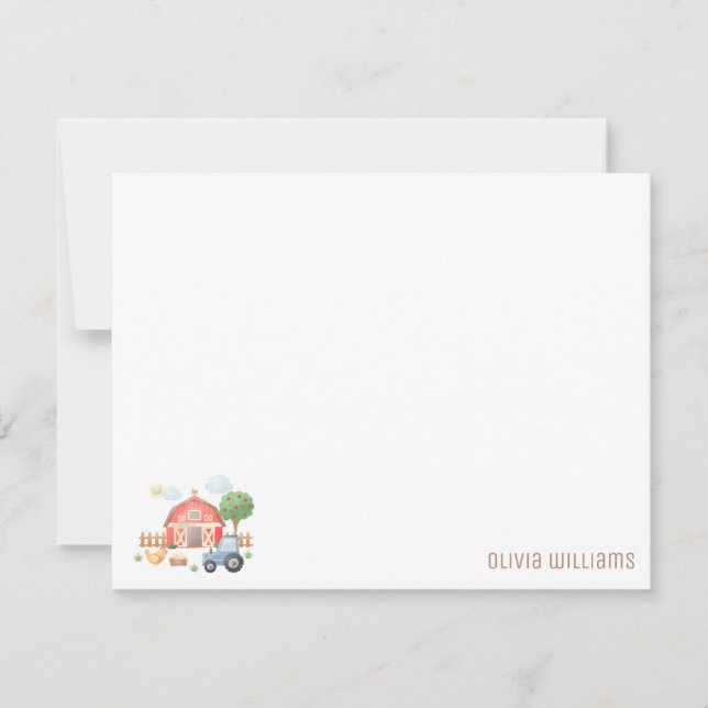 Tarjeta Pequeña Cute Kids Farm Animals Flat Note Card (Anverso)