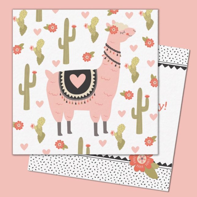 Tarjeta Pequeña Cute Kids Llama Valenta Note Card (Cute llama valentine.  Perfect for a kids classroom exchange. personalize it with your kids name.)