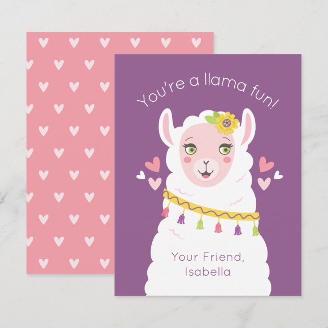 Tarjeta Pequeña Cute Kids Llama Valentine (Anverso / Reverso)