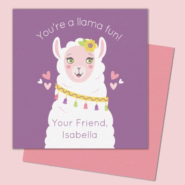 Tarjeta Pequeña Cute Kids Llama Valentine (A cute llama valentines day mini 2.5x2.5 card. Perfect for a kids classroom exchange.)