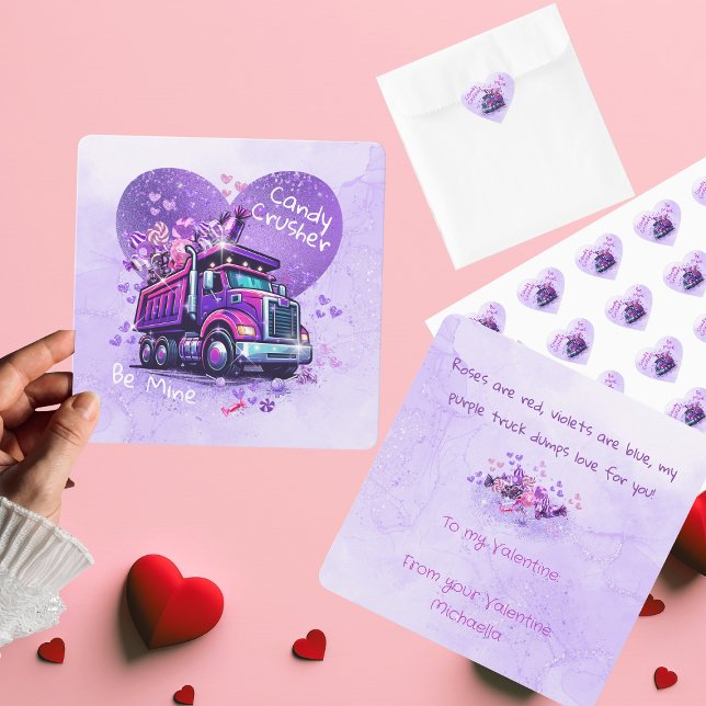 Tarjeta Pequeña Cute Kids Valentine Purple Truck and Cheeky Poem (Subido por el creador)
