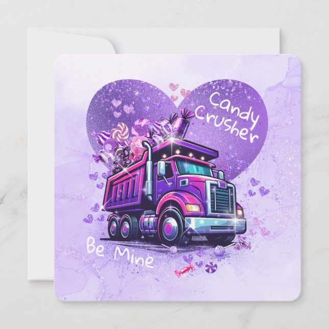 Tarjeta Pequeña Cute Kids Valentine Purple Truck and Cheeky Poem (Anverso)