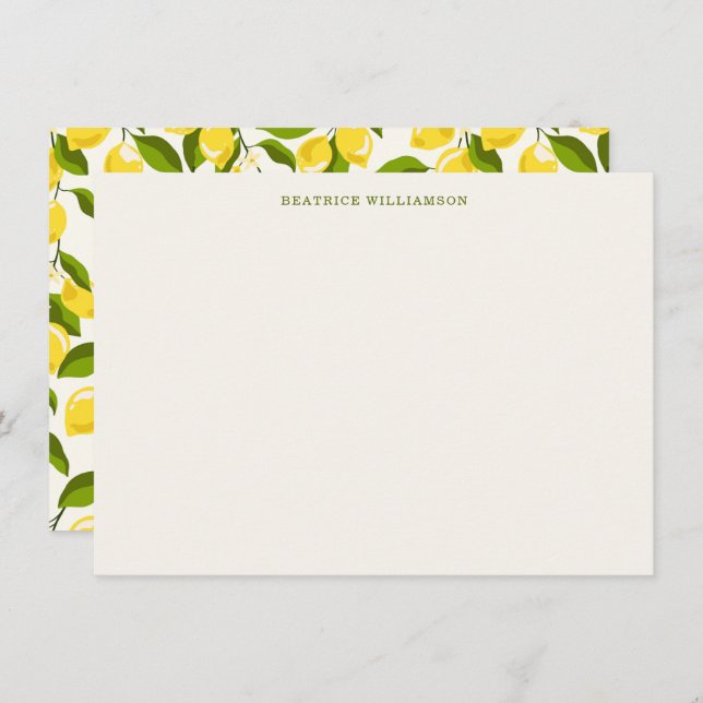 Tarjeta Pequeña Cute Lemon Fruit Watercolor Pattern Personalized (Anverso / Reverso)