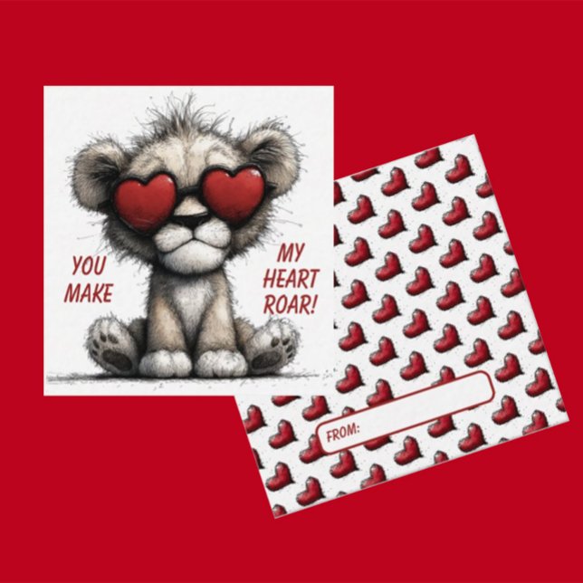 Tarjeta Pequeña Cute Lion Valentine Card  “You Make My Heart Roar" (Subido por el creador)