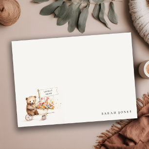 Tarjeta Pequeña Cute local Crecer Teddy Floral Cart Baby Shower