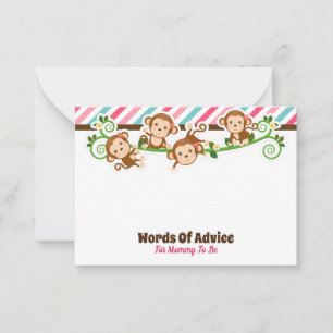 Tarjeta Pequeña Cute Monkey Chica Jungle Advards Baby Shower