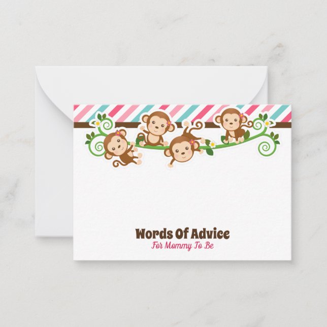 Tarjeta Pequeña Cute Monkey Chica Jungle Advards Baby Shower (Anverso)