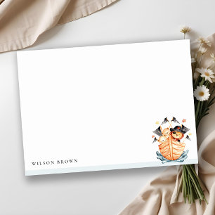 Tarjeta Pequeña Cute Nautical Pirate Barco de León Niños Cubo Cump