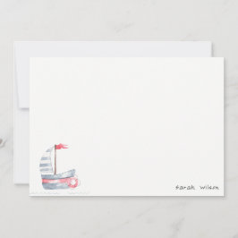 Tarjeta Pequeña Cute Nautical Soft Red Blue Sailboat Kids Cumpleañ