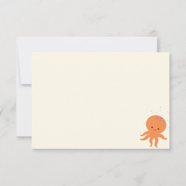 Tarjeta Pequeña Cute Octopus Cartoon Blank Cream Off White (Anverso)