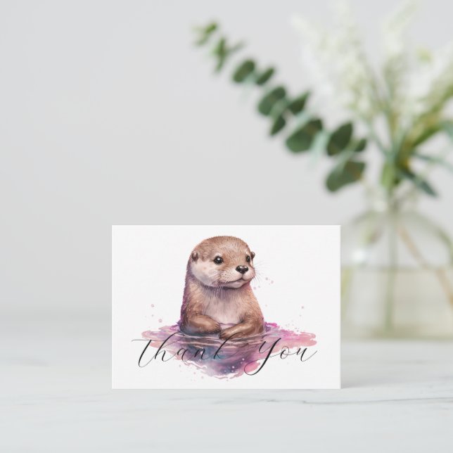 Tarjeta Pequeña Cute Otter Gracias (Anverso de pie)
