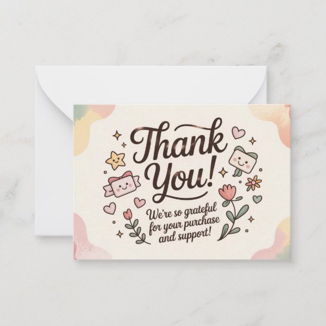 Tarjeta Pequeña Cute Pastel Thank You Card  (Anverso)