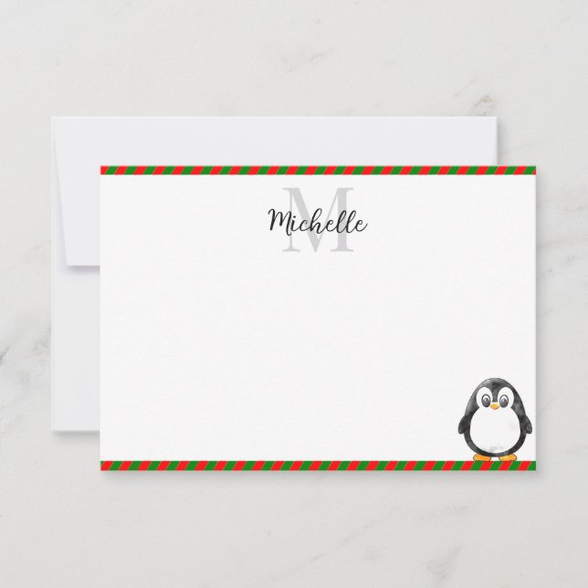 Tarjeta Pequeña Cute Penguin Cartoon Custom Monogram (Anverso)