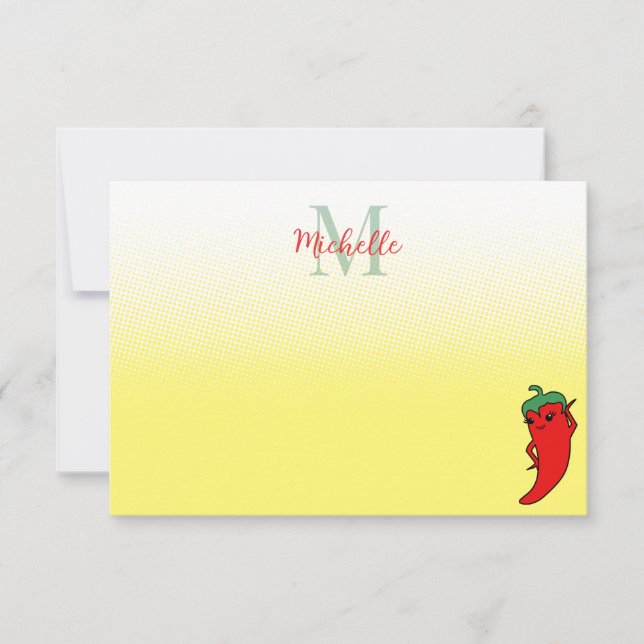 Tarjeta Pequeña Cute Pepper Drawing Personalized Monogram Note Ca (Anverso)