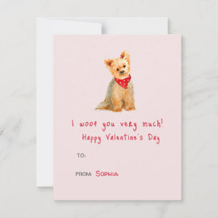 Tarjeta Pequeña Cute perro Yorkie acuarela día de San Valentín 