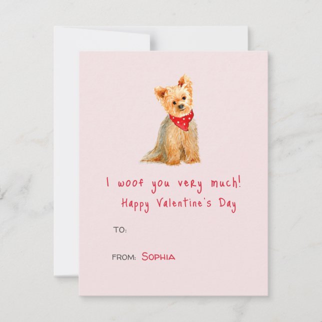 Tarjeta Pequeña Cute perro Yorkie acuarela día de San Valentín  (Anverso)
