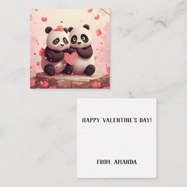 Tarjeta Pequeña Cute Personalizado Oso Panda San Valentín (Anverso / Reverso)