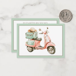 Tarjeta Pequeña Cute Pink and Aqua Coastal Scooter