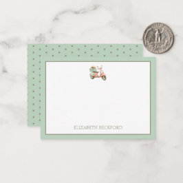 Tarjeta Pequeña Cute Pink and Aqua Coastal Scooter