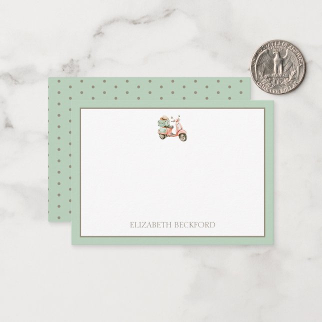 Tarjeta Pequeña Cute Pink and Aqua Coastal Scooter (Anverso/Reverso In Situ)