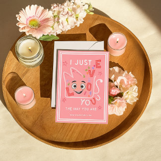 Tarjeta Pequeña Cute Pink Heart Love Bunny Valentine’s Day Card