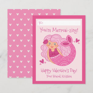 Tarjeta Pequeña Cute Pink Niños Sirena San Valentín