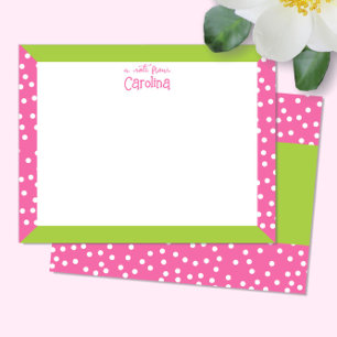 Tarjeta Pequeña Cute Polka Dots Pink Green Frame Girly Stationery