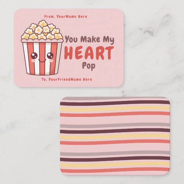 Tarjeta Pequeña Cute Popcorn Valentine Classroom Note Card (Anverso / Reverso)