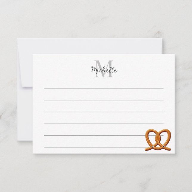 Tarjeta Pequeña Cute Pretzel Drawing Lined Monogram Personalized (Anverso)