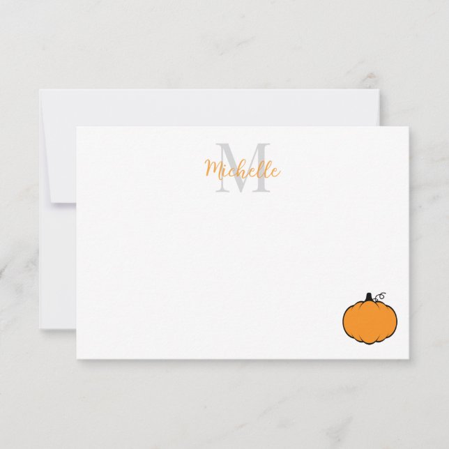 Tarjeta Pequeña Cute Pumpkin Drawing Personalized Monogram (Anverso)