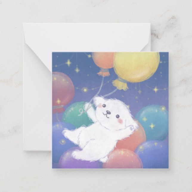 Tarjeta Pequeña Cute Puppy with Balloons & Stars (Anverso)