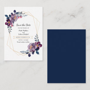 Tarjeta Pequeña Cute Purple Floral Geometric Save the Date