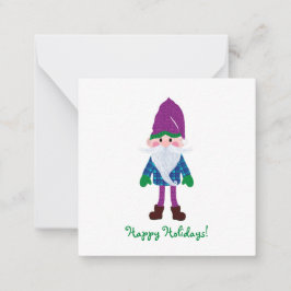 Tarjeta Pequeña Cute Purple Gnome Felices Fiestas Mini Navidades