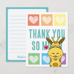 Tarjeta Pequeña Cute Rainbow Heart Giraffe Gracias