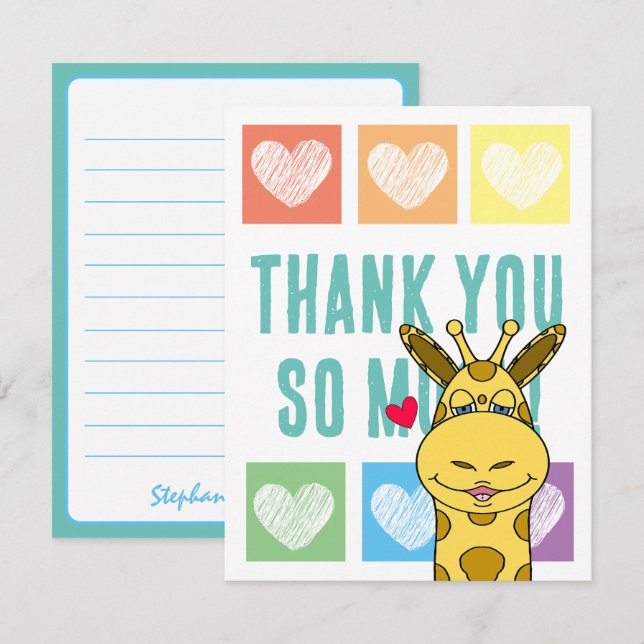 Tarjeta Pequeña Cute Rainbow Heart Giraffe Gracias (Anverso / Reverso)