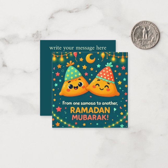 Tarjeta Pequeña Cute Ramadan Mubarak  (Anverso/Reverso In Situ)