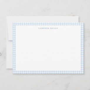 Tarjeta Pequeña Cute Retro Luz Azul Gingham Plaid Personalizado
