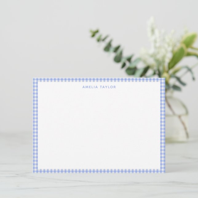 Tarjeta Pequeña Cute Retro Periwinkle Gingham Plaid Personalized (Anverso de pie)