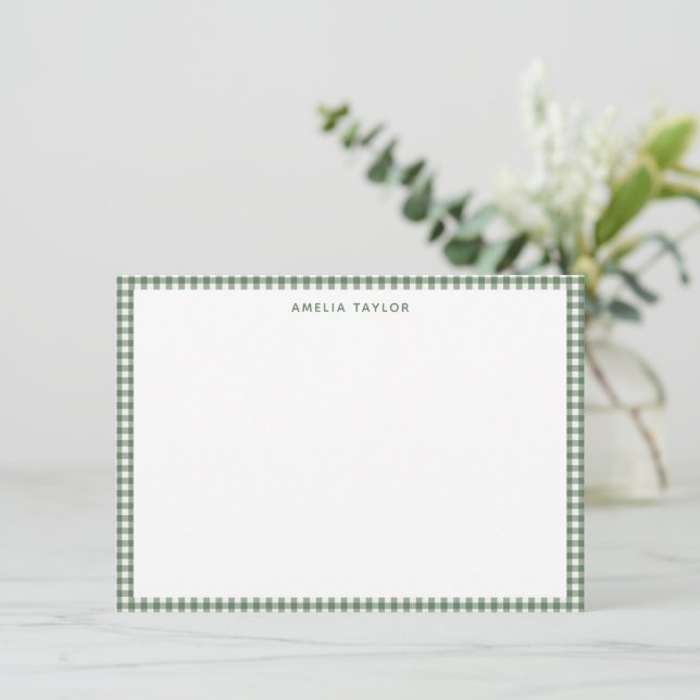 Tarjeta Pequeña Cute Retro Sage Green Gingham Plaid Personalized (Anverso de pie)