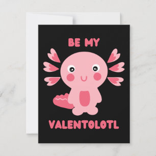 Tarjeta Pequeña Cute rosa kawaii axolotl preguntando - Sé mi Valen