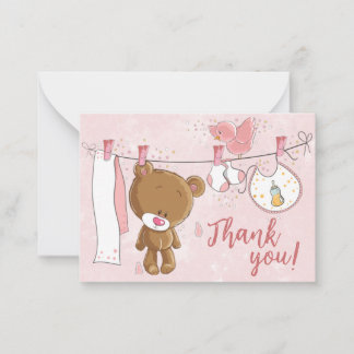 Tarjeta Pequeña Cute Rosa Teddy Bear Baby Shower Gracias