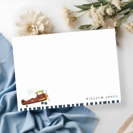 Tarjeta Pequeña Cute Rust Blue Green Biplane Cloud Heart Birthday